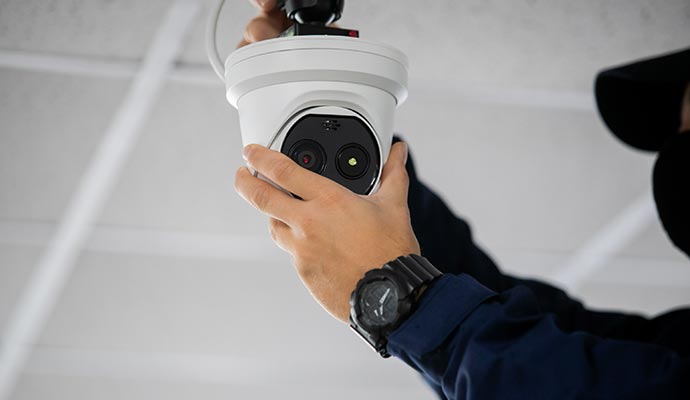 A person installing security camera