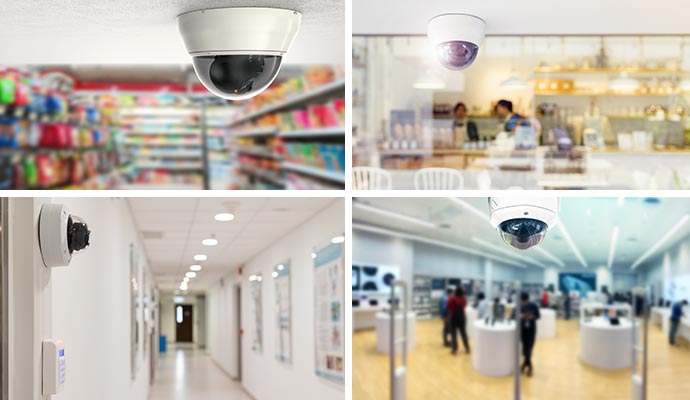 Collage of security cameras in commercial areas