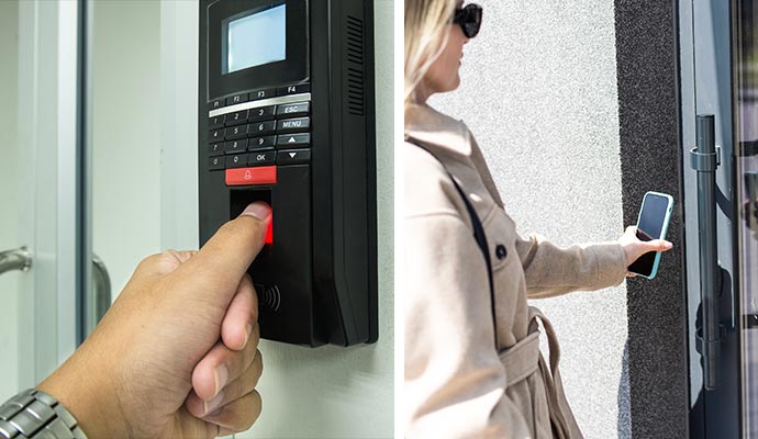 Collage of biometric reader and touchless door