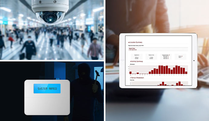 Collage of different business security systems