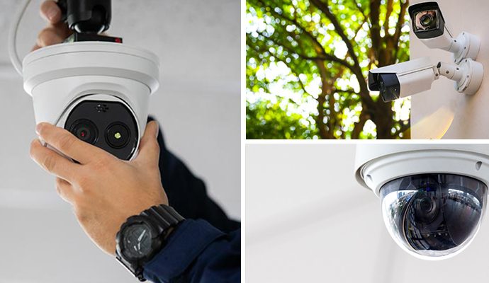 Collage of different types of security cameras
