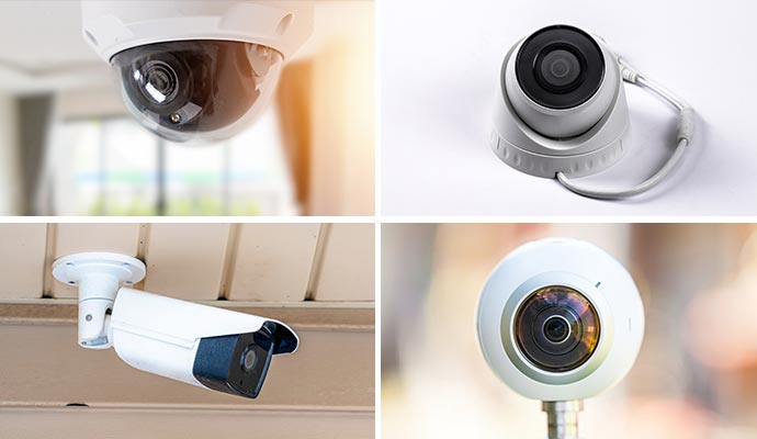 Collage of four different types of security cameras