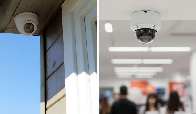 Collage of outdoor home security and business security camera
