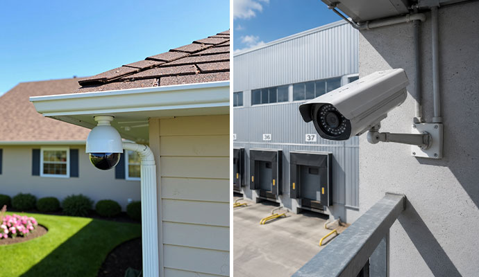 Collage of security camera at home and business
