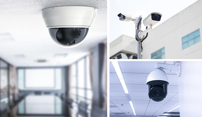 Collage of security cameras in commercial properties