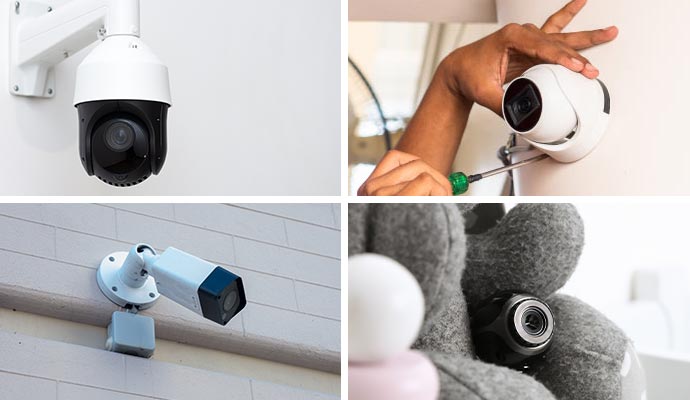 Collage of various types of indoor and outdoor camera