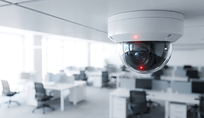 Commercial security dome camera installed in office
