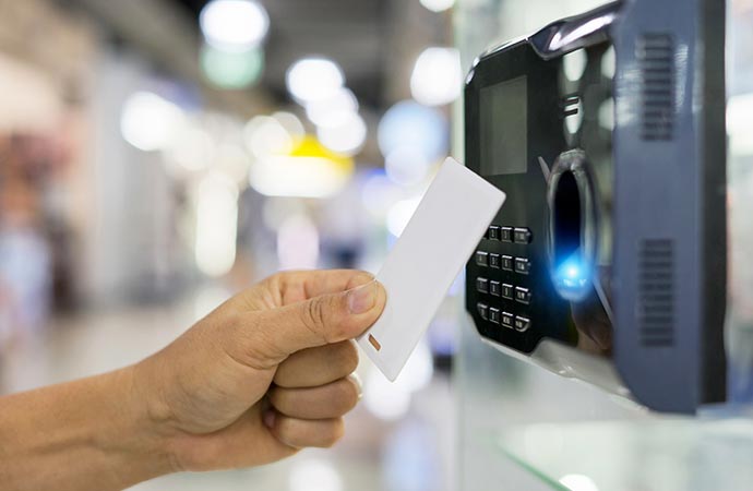 Fingerprint and key card scan used for entry security system.