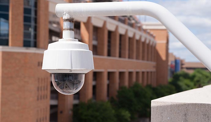 Government building monitored by a security camera