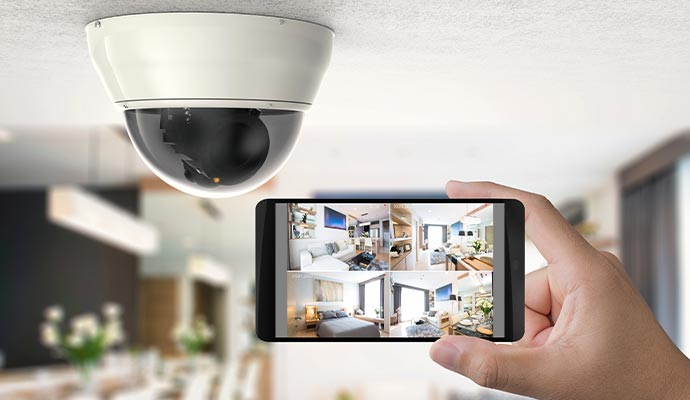Home security camera monitoring on a smartphone