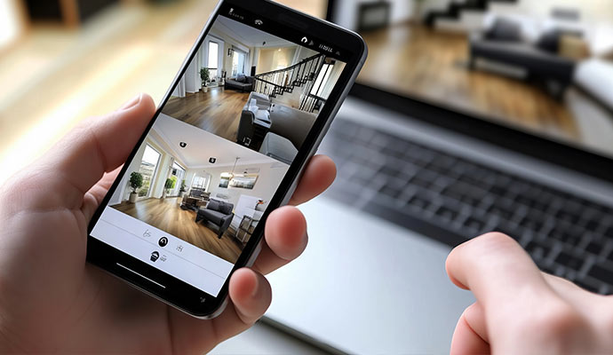 Home security video monitoring app on smartphone