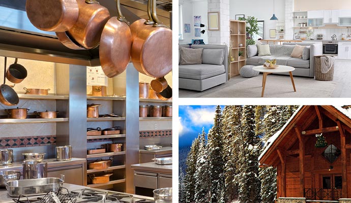 Collage of vacation homes, small business and apartment complex