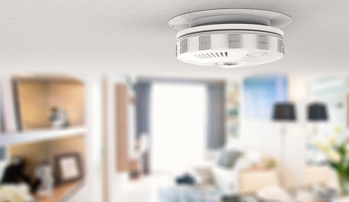 Installed smoke detector on ceiling