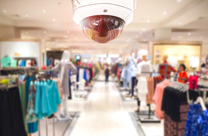 Security cameras in a clothing store help keep things safe.