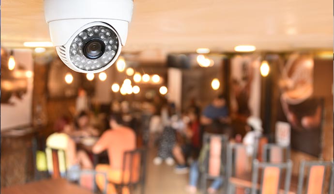 Security camera installed in a restaurant