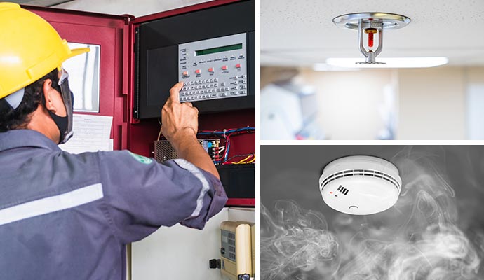 Collage of commercial fire safety and equipment maintenance