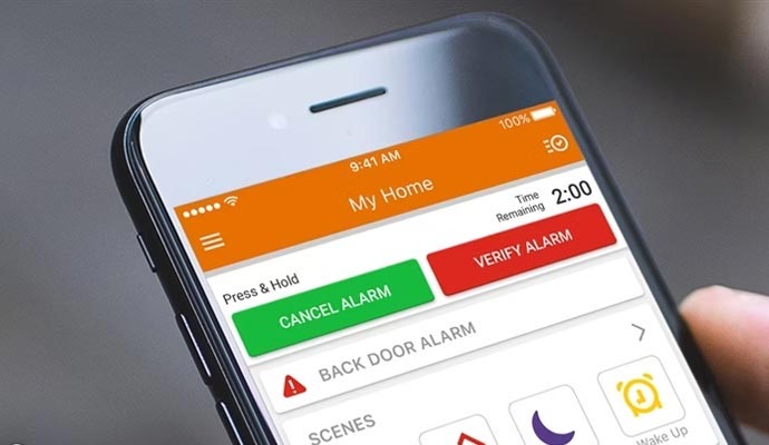 Home security app interface alarm control