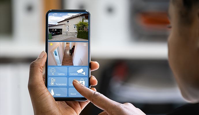 Smart security app controlling cameras and locks on phone