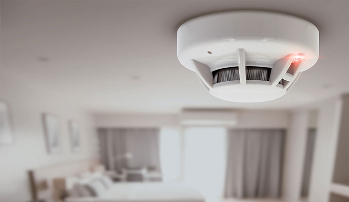 Smoke detector mounted on the ceiling