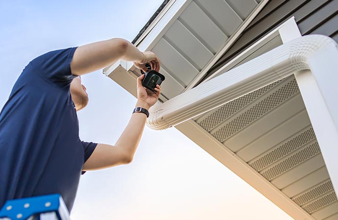 Exterior security cameras installed around a home for surveillance purposes